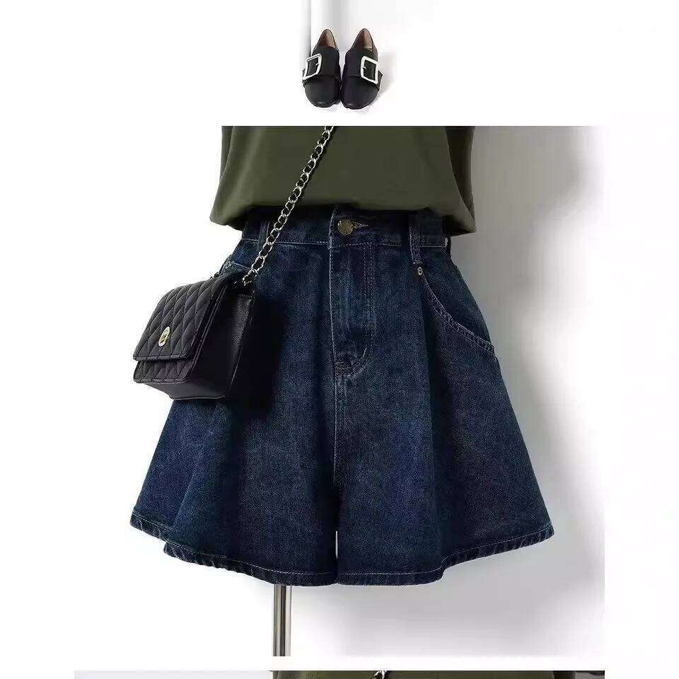 Summer Women's A-Line High Waist Loose Denim Shorts Casual Female Blue Jeans Short Pants C260206