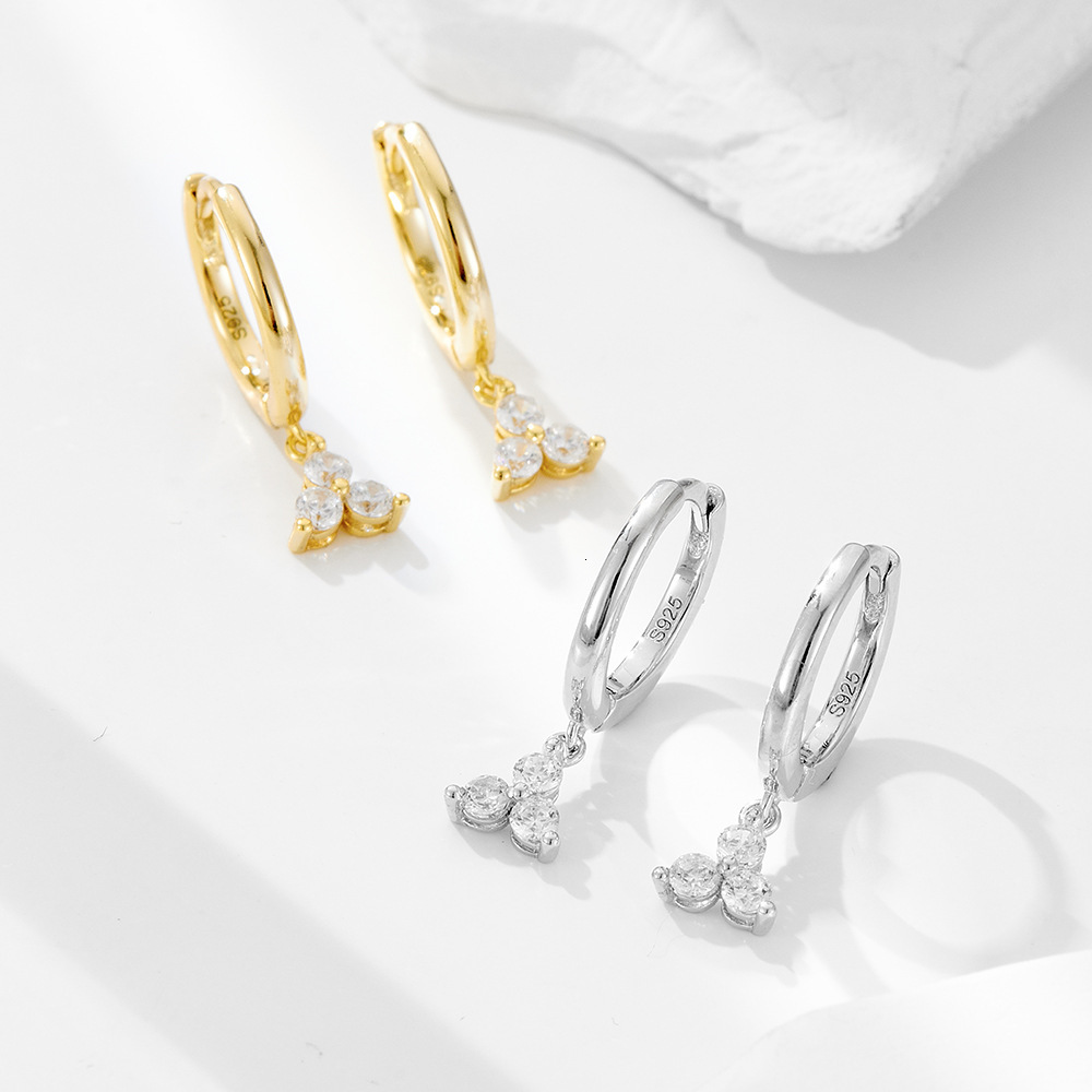 S925 Sterling Silver INS Style Diamond-Encrusted Geometric Light Luxury Versatile Hoop for Women Fashion Simple Earrings