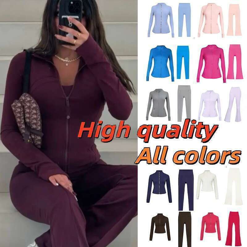 New luluity lemonal women Jakets sets high waist pants women men gym sets jogging legging luluity lemonal sets sports jacket with gold zipper long sleeves z33
