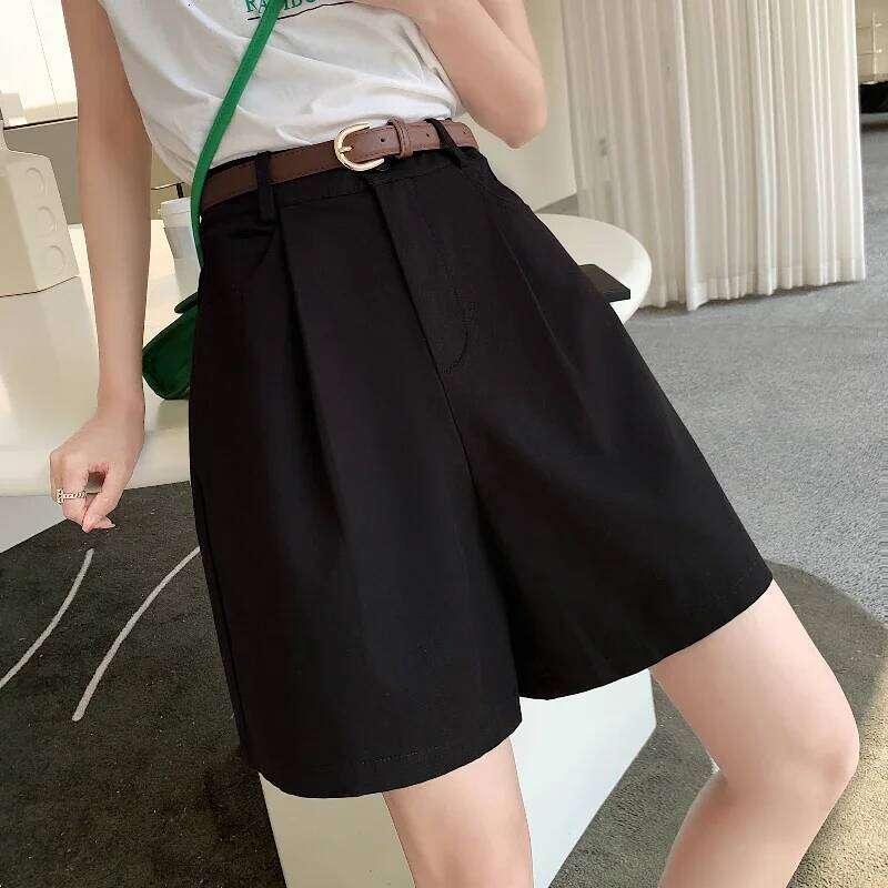 2025 New Cotton and Linen Cargo Shorts for Women Summer Solid High Waist Korean Casual Loose Wide Leg Short Pants Female H260206