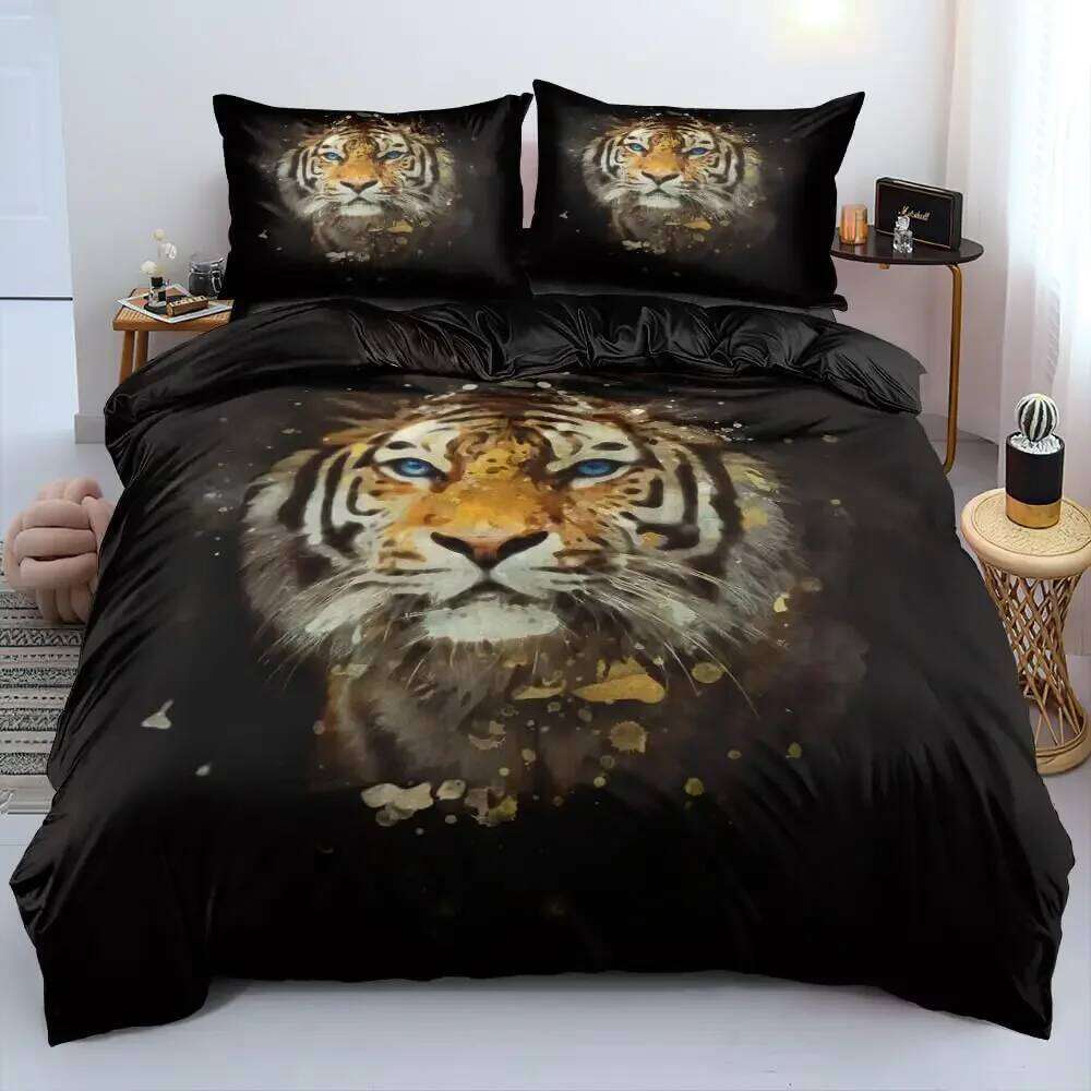 Tiger 3D Print Duvet Cover Queen Size Wild Animals Bedding Set For Kids Teens Room Decor Animal Fur Comforter Covers Sets XJ260206