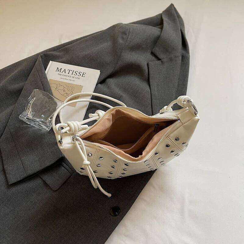 Designer Studded Shoulder Crescent 2025 New Women Metal Underarm Bag High-end Retro Rivet Polka Dot Crossbody Bags Y260205