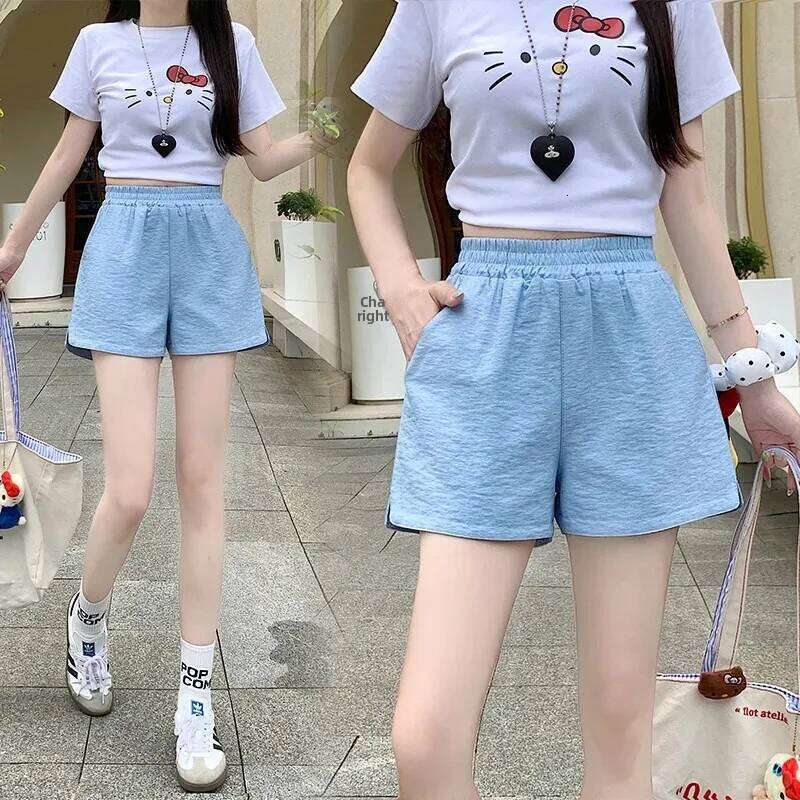 Korean Style Ice Silk Cotton Linen Women's Wide Leg Short Summer Thin Hot Pants Split Design Lightweight Comfortable XJ260206