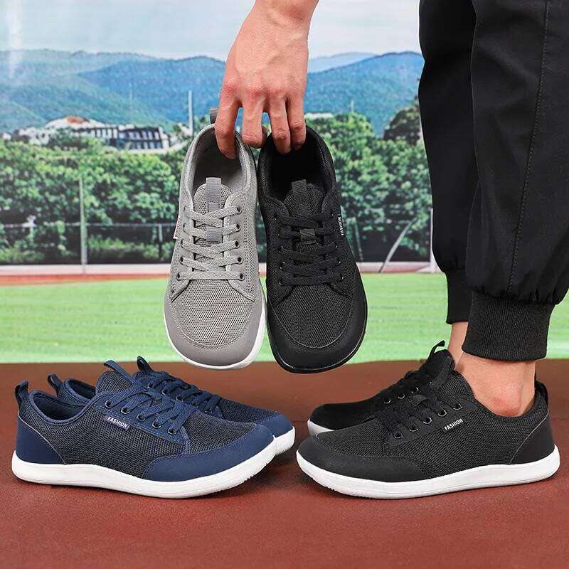 Wide Toe Men's Retro Casual Breathable Mesh Solid Color Walking Anti Collision Big Head Lightweight Sports Shoes