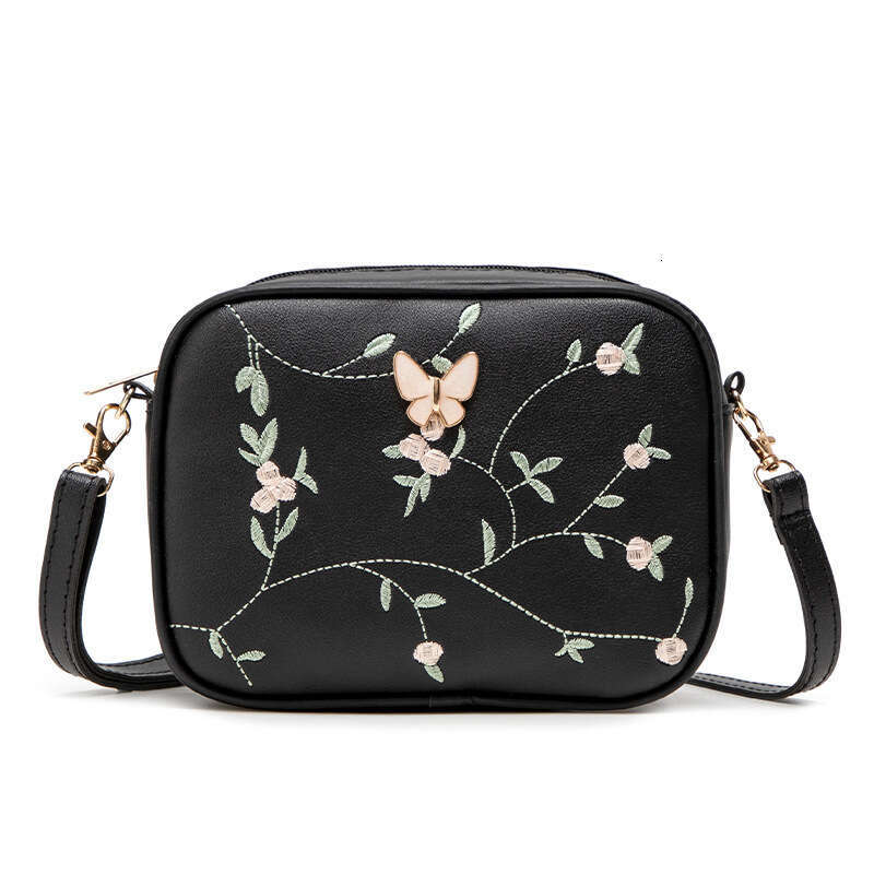 Artistic National Style Branch Leaf Embroidered Small Square Fresh And Elegant Women's Butterfly Mini Crossbody Shoulder Phone Bag MASA