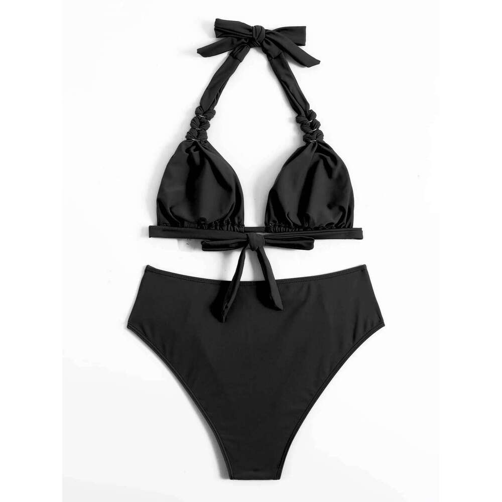 2024 Sexy Bikinis Women Brown Halter Brazilian Swimsuit Female Pleated Bikini Set Black Push Up Swimwear Beach Wear Bathing Suit XJ260206