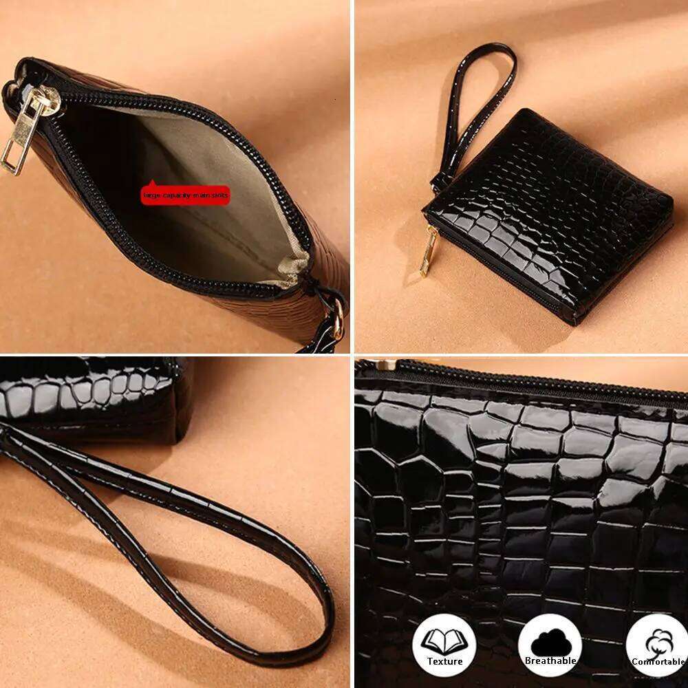 Solid Color Purses Zipper Crocodile Change Bag PU Card Coin Wallet Y260206