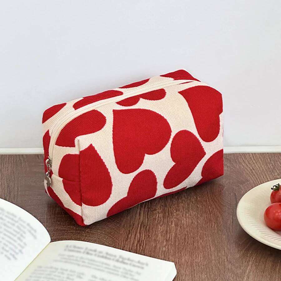 Women Large Capacity Heart Print Pattern Clutch Cosmetic Organizer Travel Wash Toiletries Storage Bag Makeup Pouch Y260206