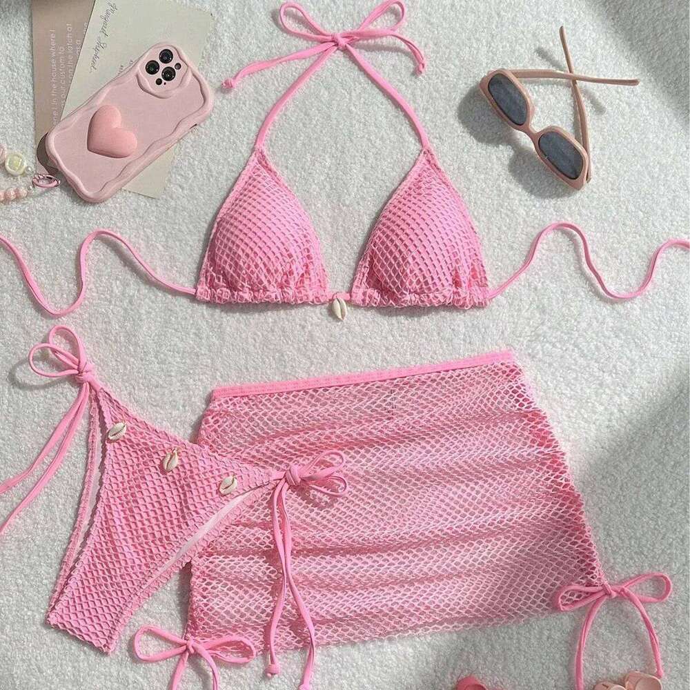 2025 new printed neck halter women's suspender sexy bikini split-band hot spring swimsuit Z260206