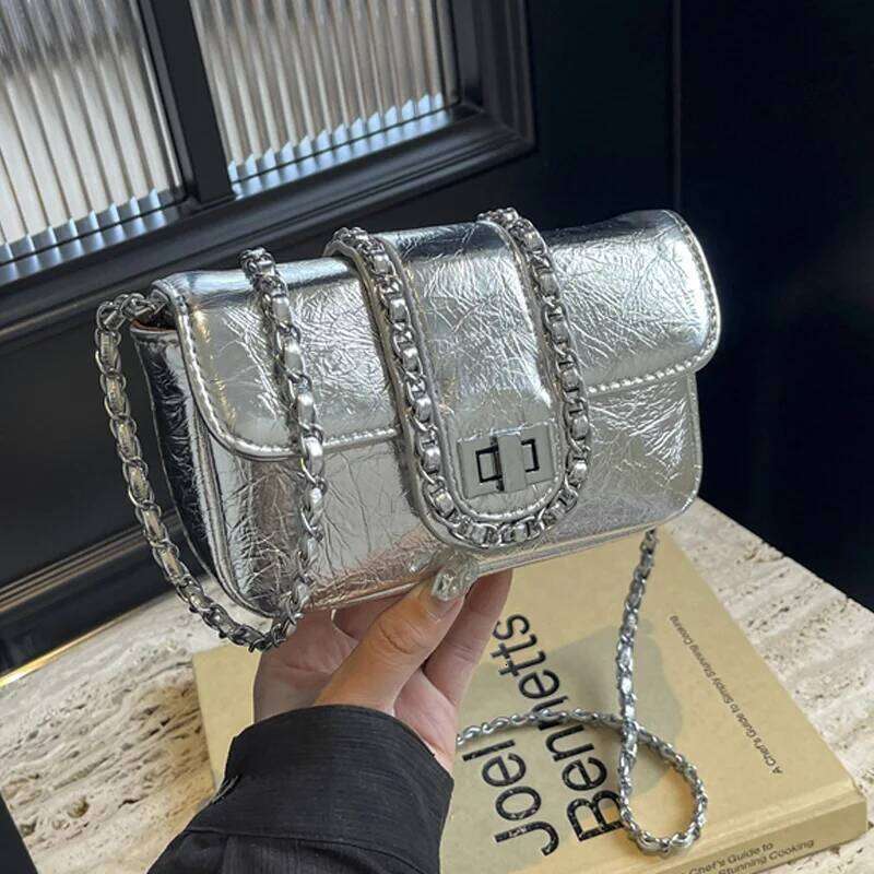 Silvery Luxury Handbags And Purse Women Flip Bags PU Leather Messenger Shoulder Female Chain Crossbody Bag Y260205