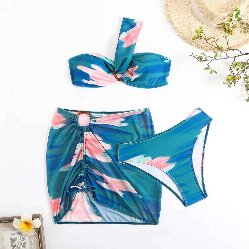 2025 New Swimwear Tie-dye Printed Women's Three-piece Split Bikini Z260206