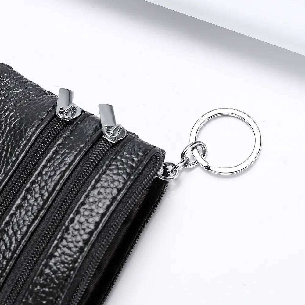3 Zipper Bag Genuine Leather Pocket Money Coin Purses Small Wallet Women's Home Key Multifunctional Credit Card Holder Pouch Y260206