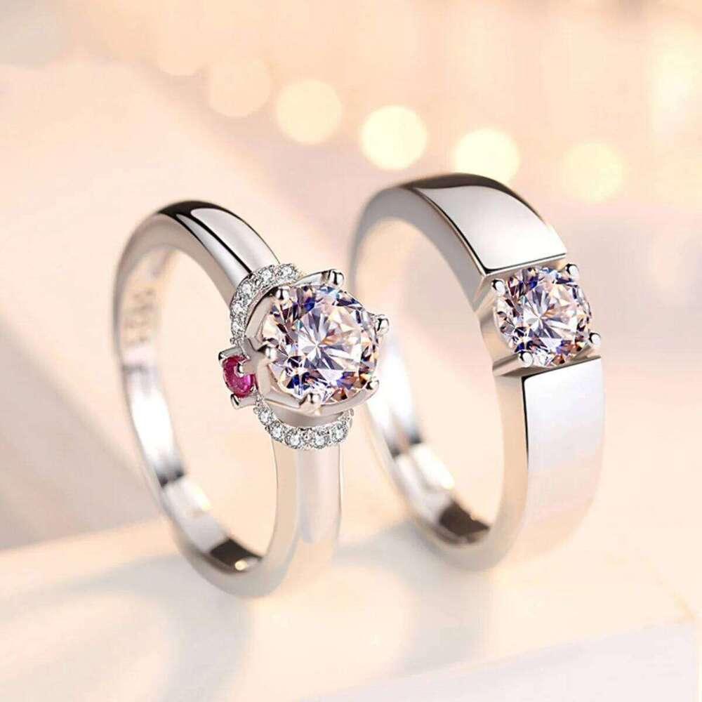 2Pcs/Set Classic Pink Zircon Geometric Square Couple Rings For Women Men Romantic Proposal Promise Wedding Paired Ring Jewelry W260206