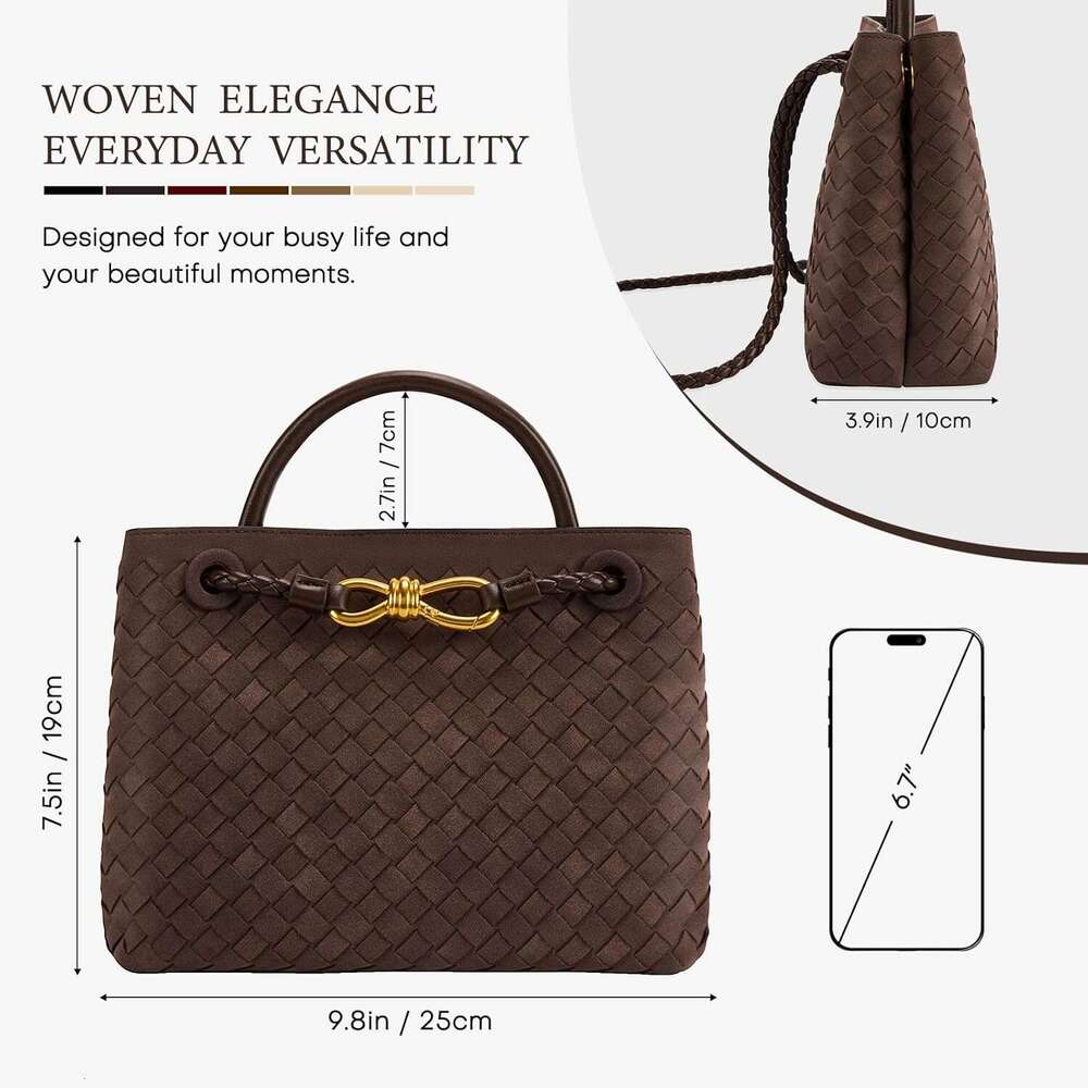 Woven Tote Bag For Women Leather Shoulder Handbag Top Handle Purses