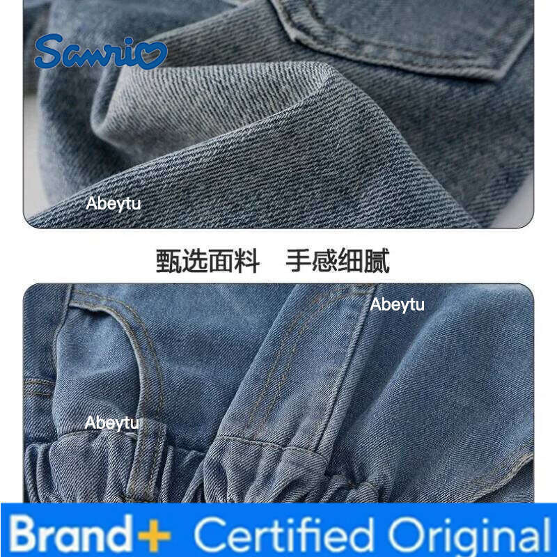 Sanrio Hello Kitty Cinnamoroll Kuromi My melody Kawaii girls soft denim spring and autumn new pants children's clothing H260206