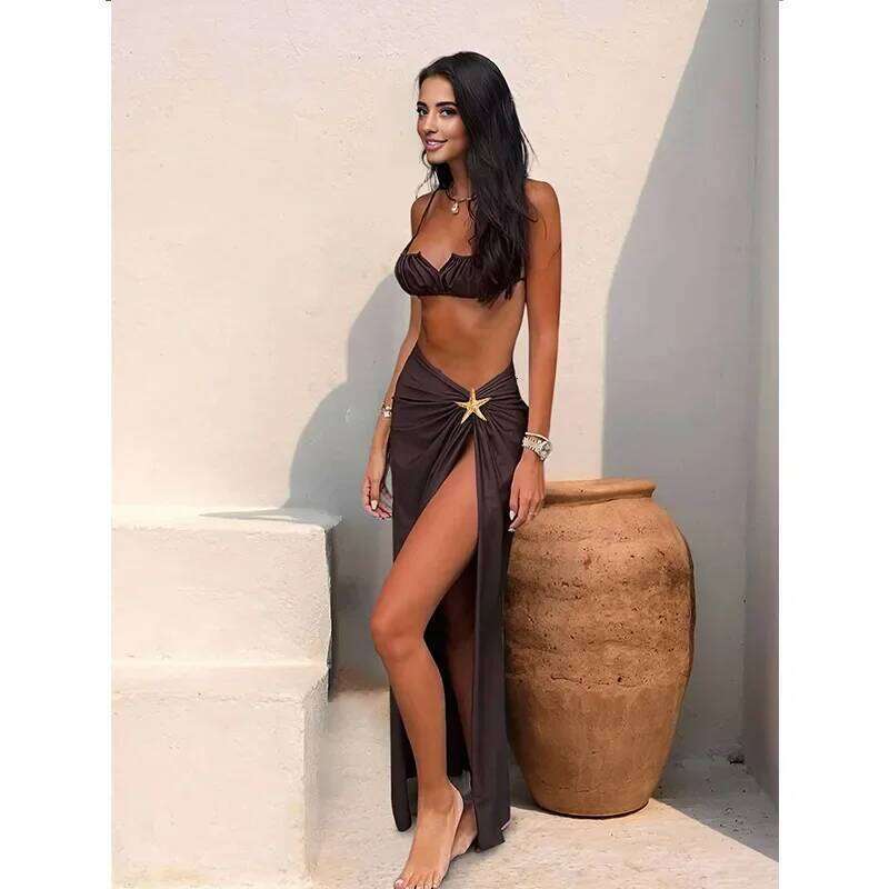 2025 New Star Three-piece Set Split Skirt Swimsuit Women's Separate Bikini Cross-border Sportswear And Accessories XJ260206