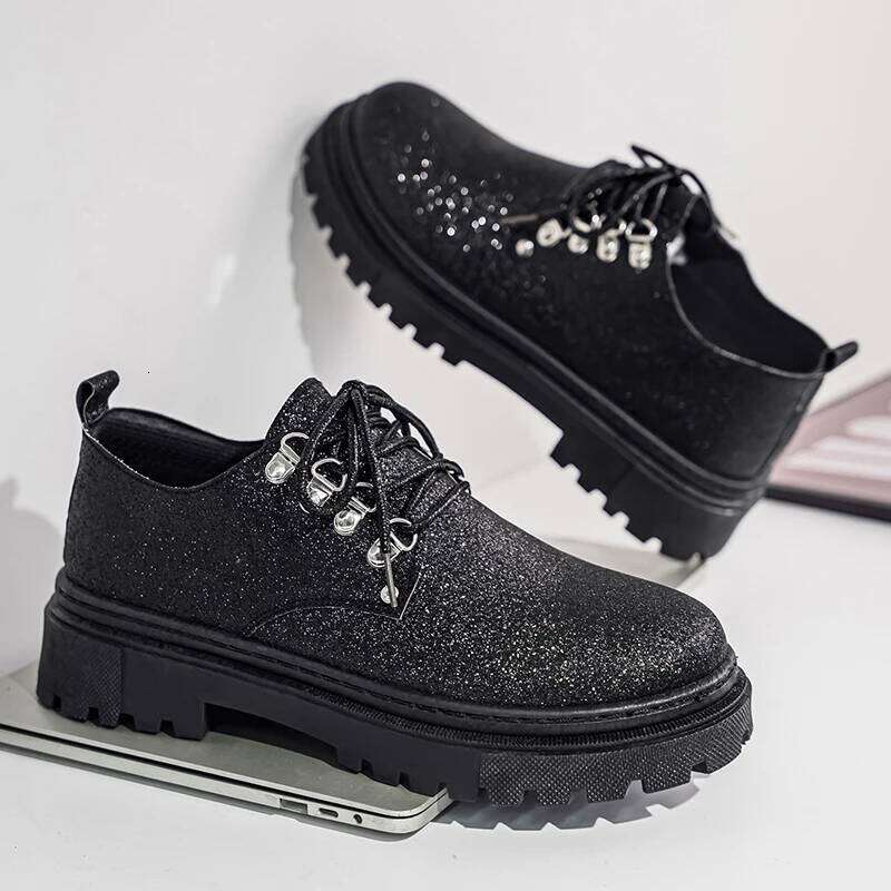 Men's Spring Autumn New Style Personalized Sequined Gold and Silver Leather Shoes Trendy Versatile Performance Short Boots Fashionable Wear-Resis