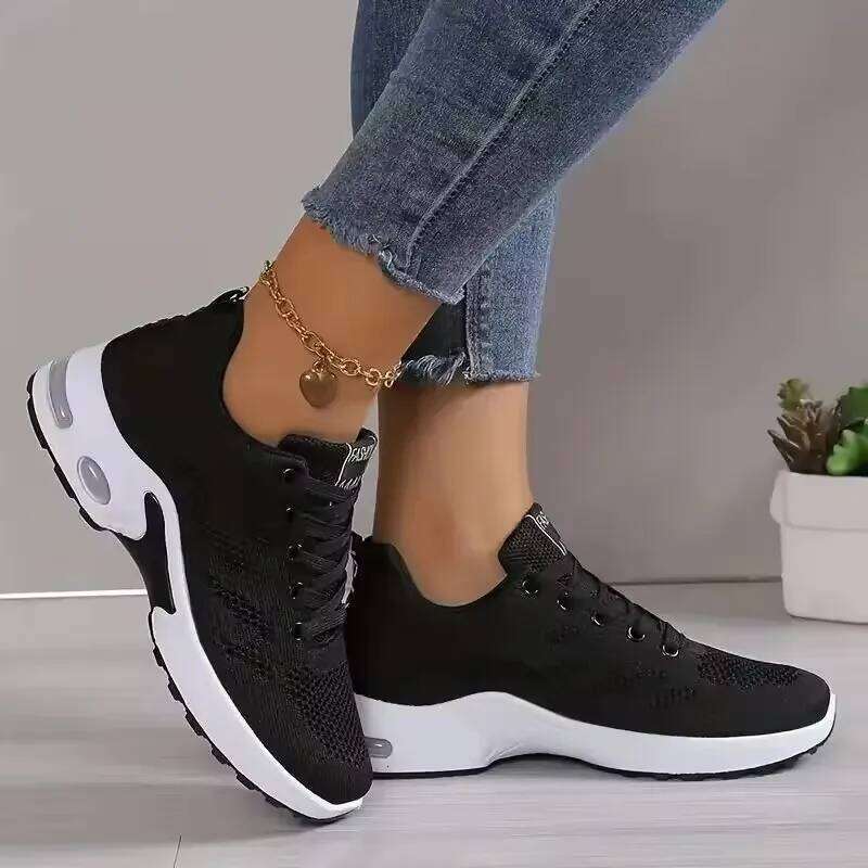 Women's Mesh Running Summer Fashionable Breathable Lace Up Quick Drying Thick Soled Casual Sports Shoes