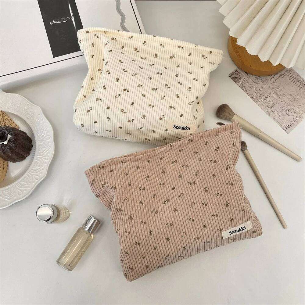 Corduroy Travel Cosmetic Portable Makeup Bag Purses Women Large Capacity Zipper Make Up Organizer Storage Clutch Y260206
