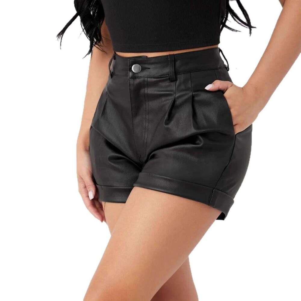 Street Style PU Leather Shorts for Women High Waist Straight Leg Comfortable Casual Fashion Trendy Hot Sale Item Wish XJ260206