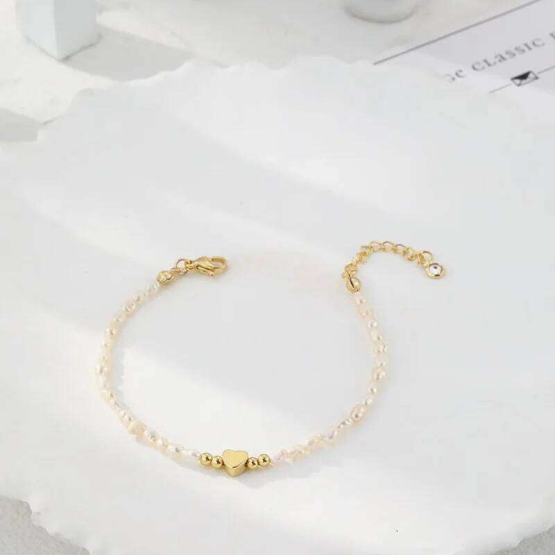 14K Gold Plated Women, Dainty 925 Silver Pearls Beaded Chain Heart Pearl Bracelets Jewelry Gift for Women 26H0206