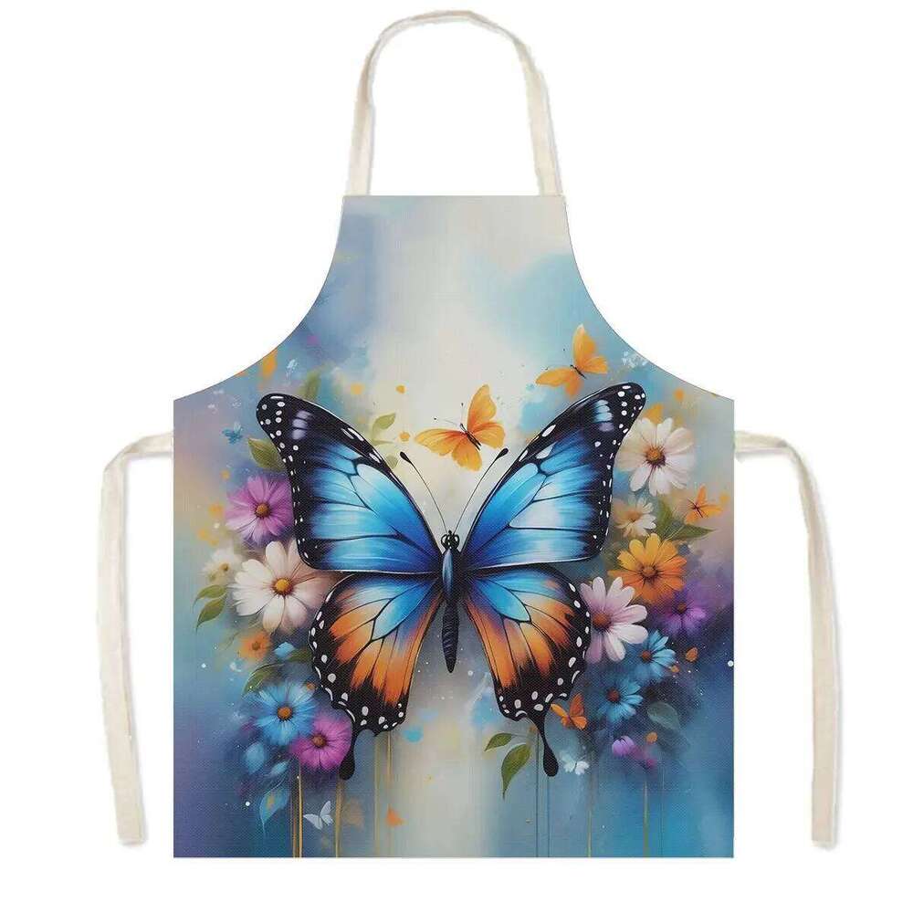 Wonderful Butterfly Flower Print Kitchen Apron Women Men Baking Home Cleaning Clothing Chef Waiter Cooking Pinafore Gift S260205