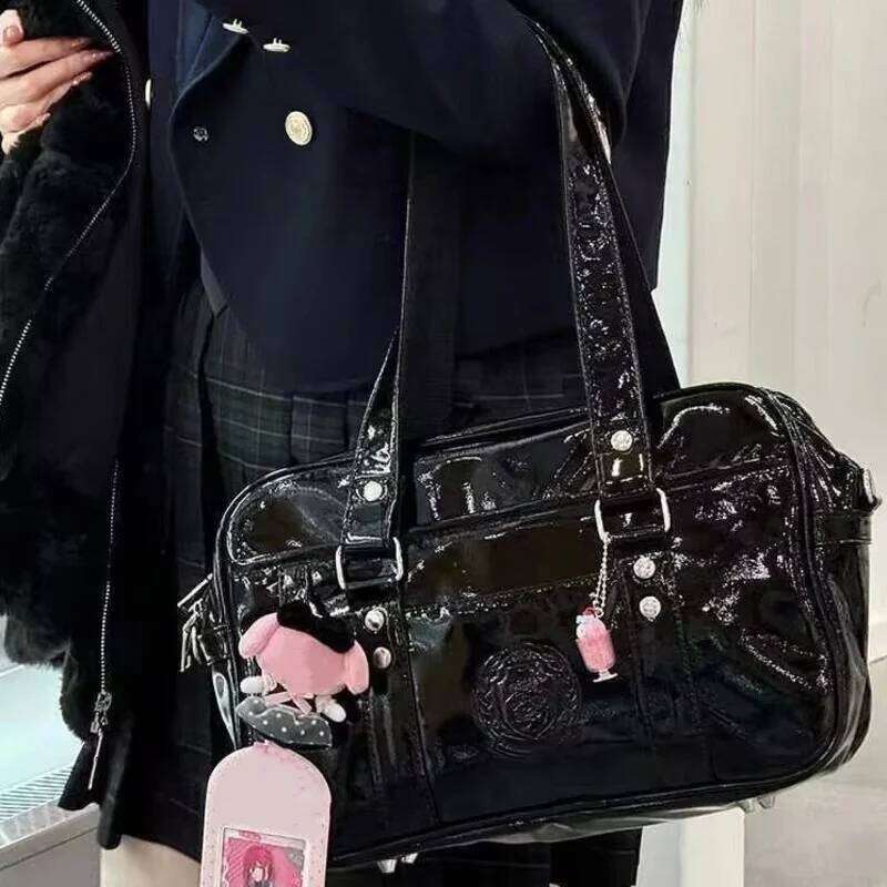 Thread PU Harajuku College Style Handbag Large Capacity Y2k Tote Zip Japanese Uniform Messenger JK Rectangle Bag Women Y260205
