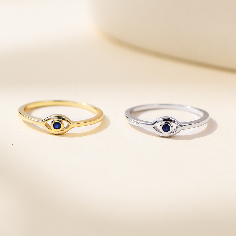S925 Sterling Silver Devil's for Women, Style, Personalized Vintage Gold-Plated Blue Zircon Eye Ring Jewelry