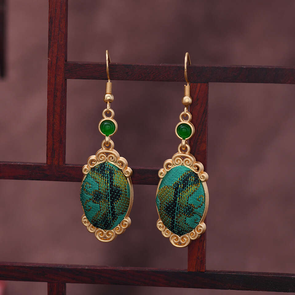 Song brocade intangible cultural heritage handmade retro gourd ethnic hollow-out earrings, traditional Chinese style finished earrings