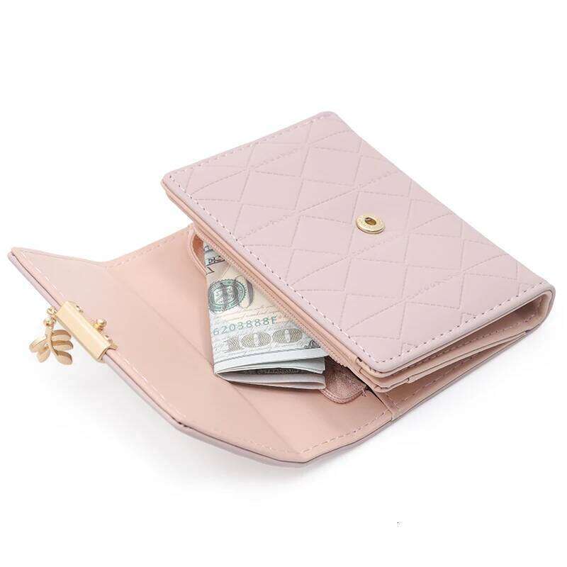 Autumn winter new women's short wallet Japan and South Korea small fresh PU simple folding hardware leaf pendant three fold Y260206