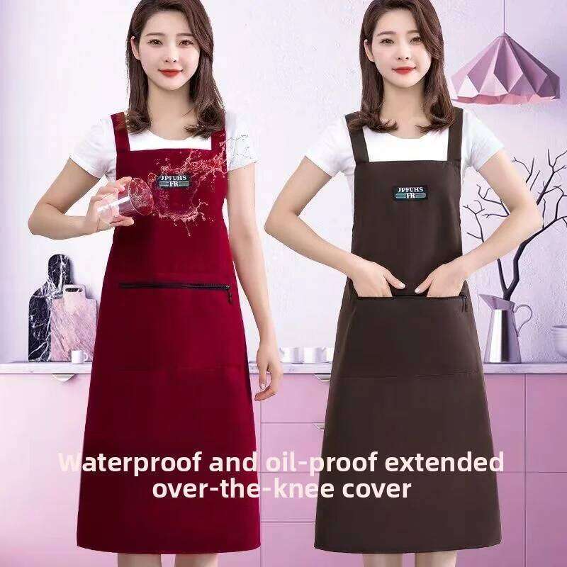 Waterproof Oil-resistant Extended plus Size Kitchen Home Use Knee-length Cooking Dining Workwear Waist Apron S260205
