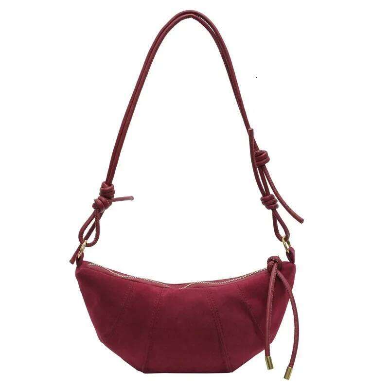 Vintage Half Moon Shoulder Bags for Women Fashion Faux Suede Ladies Underarm Bag New Soft Clutch Female Handbags Small Purse Y260205