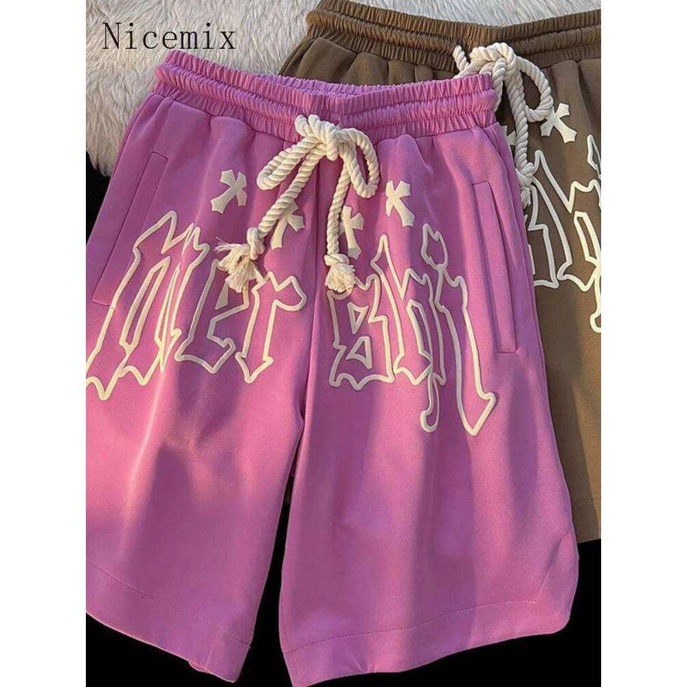 Nicemix American Vintage Shorts Summer New Y2K Letter Foam Printing Half Pants Men Women Casual Oversize Punk Sweat Sports XJ260206