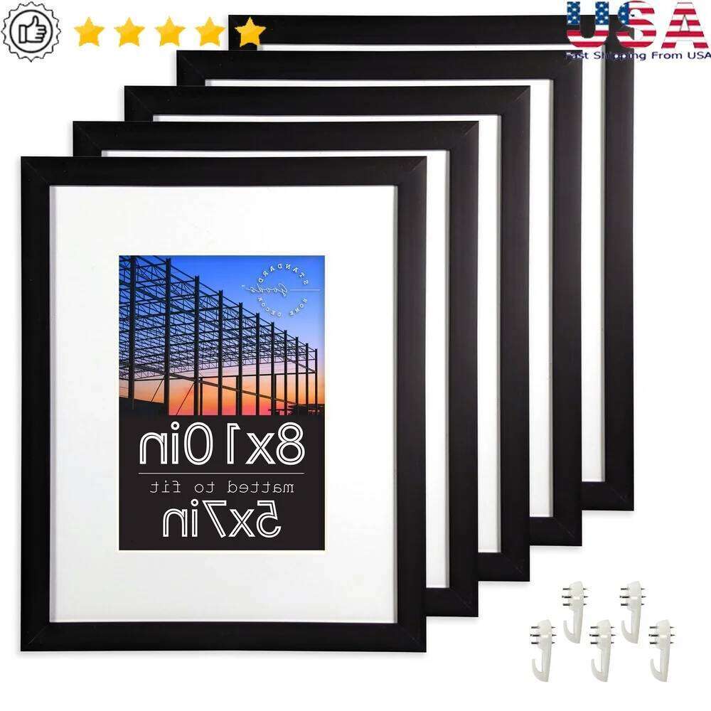 8x10 Black Picture Frames 5-Pack Matted 5x7 Tabletop Wall Display Gallery Framing Durable Shatter Resistance Home Decor S260205