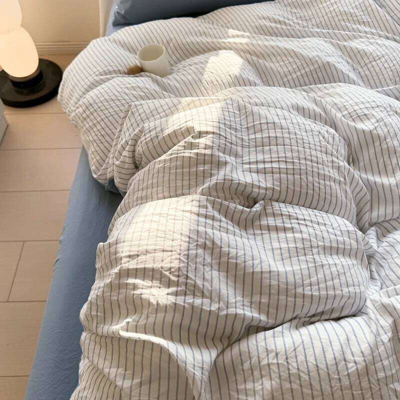 Soft Washed Bedding Set Striped Style Duvet with Quilt Cover Bedsheet Pillowcase 100% Cotton Bed Sheet Sets XJ260206