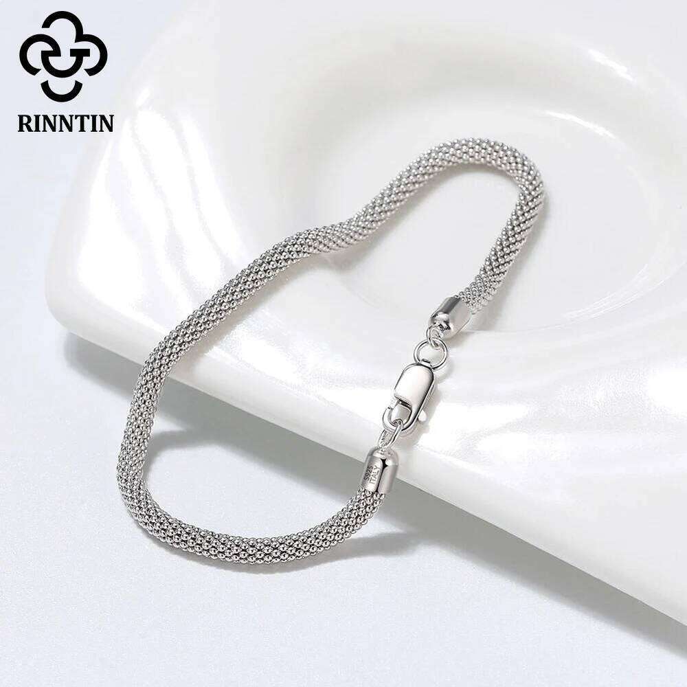 Rinntin Italian Silver 3.0mm Mesh Popcorn Chain Bracelet for Women Jewelry Female Dating Trendy Accessories TSB65 26H0206