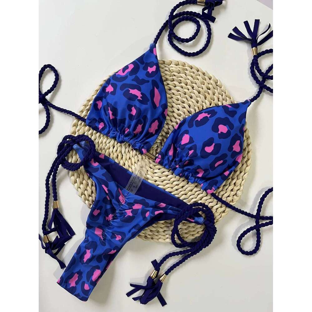 New Arrival Rope Printed Sexy Backless Split Swimsuit Nylon Spliced Color Bikini Z260206