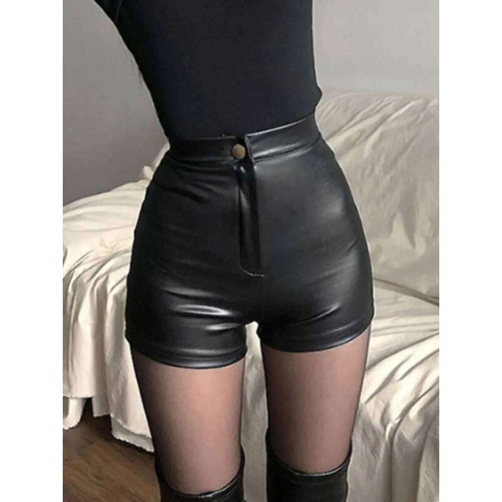 High Waist Shorts Women PU Skinny Solid Sexy Girls All-match Bodycon Autumn New Elastic Korean-style Hot Sweet Trendy Vintage H260206