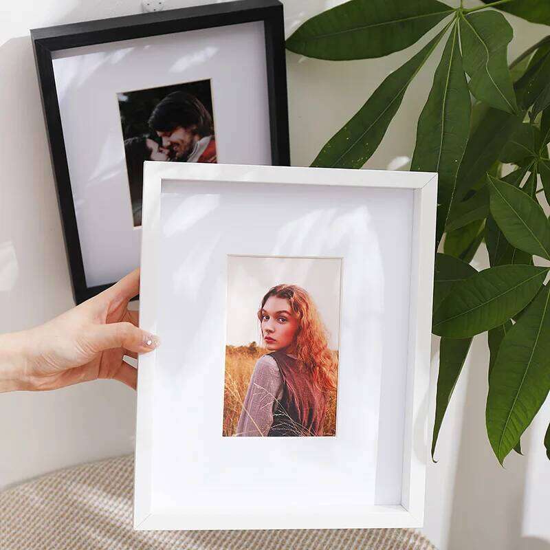 1pc black white wood with cardboard stitching photo frame horizontal vertical format for wall and desktop S260205