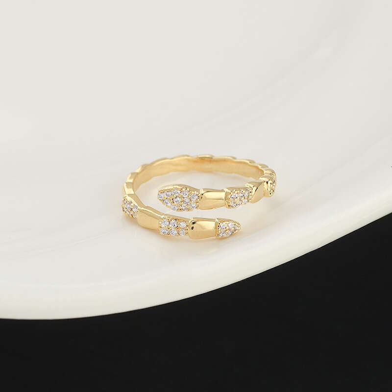 Micro Inlaid Zircon Elegant Open Niche Design Snake Bone Ring for Women