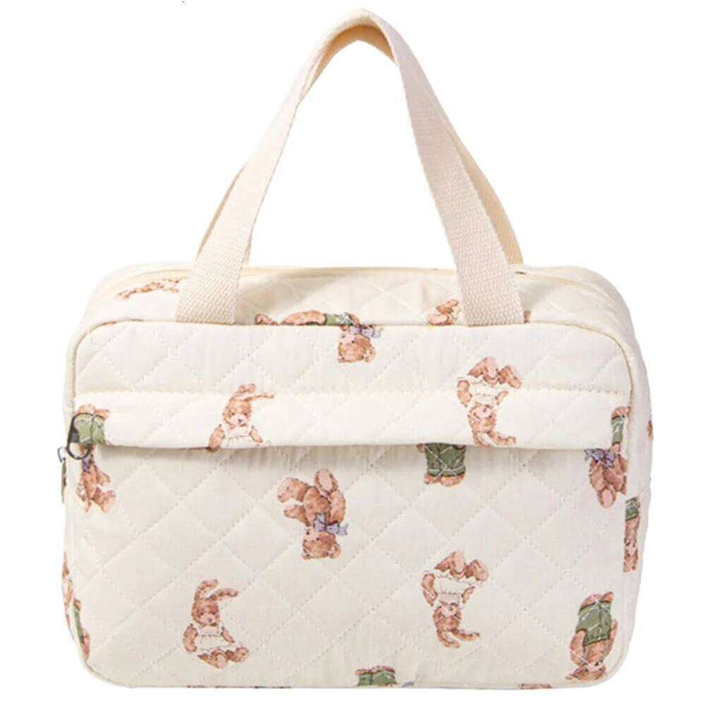 Cotton Quilted Cosmetic Floral Makeup Travel Zipper Bag Large Capacity Toiletry Handbag for Women Organizer Y260206