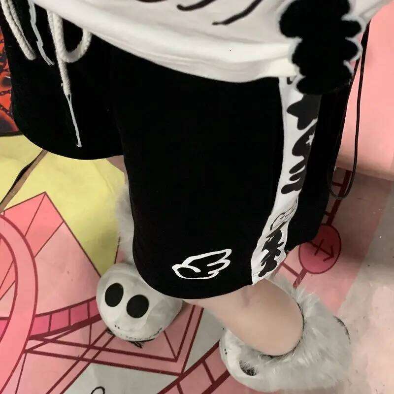 Japanese Patchwork Summer Shorts for Women Harajuku Casual Pantalones Cortos De Cute Bandage Short Mujer Wide Leg Pants XJ260206