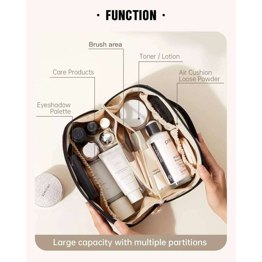 Travel Makeup Bag,Large Capacity Cosmetic Bags for Women Waterproof Portable Pouch Open Flat Toiletry Bag Y260206