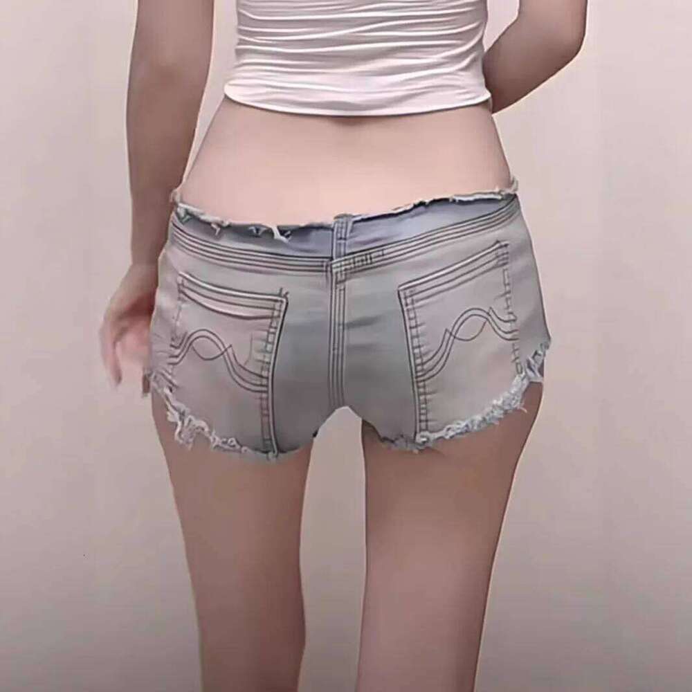 summer new low-rise denim shorts women's elastic ripped tight jeans hot pants C260206