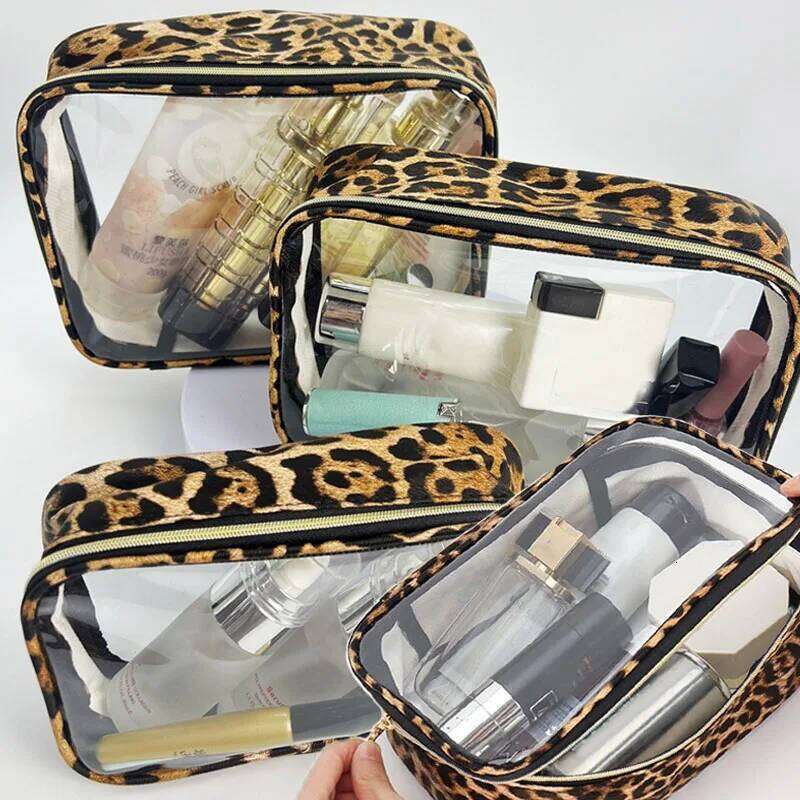 S/M/L Leopard Print Clear Makeup Large Capacity Waterproof Transparent Bag Travel MakeUp Cosmetic Organizer Zipper Y260206