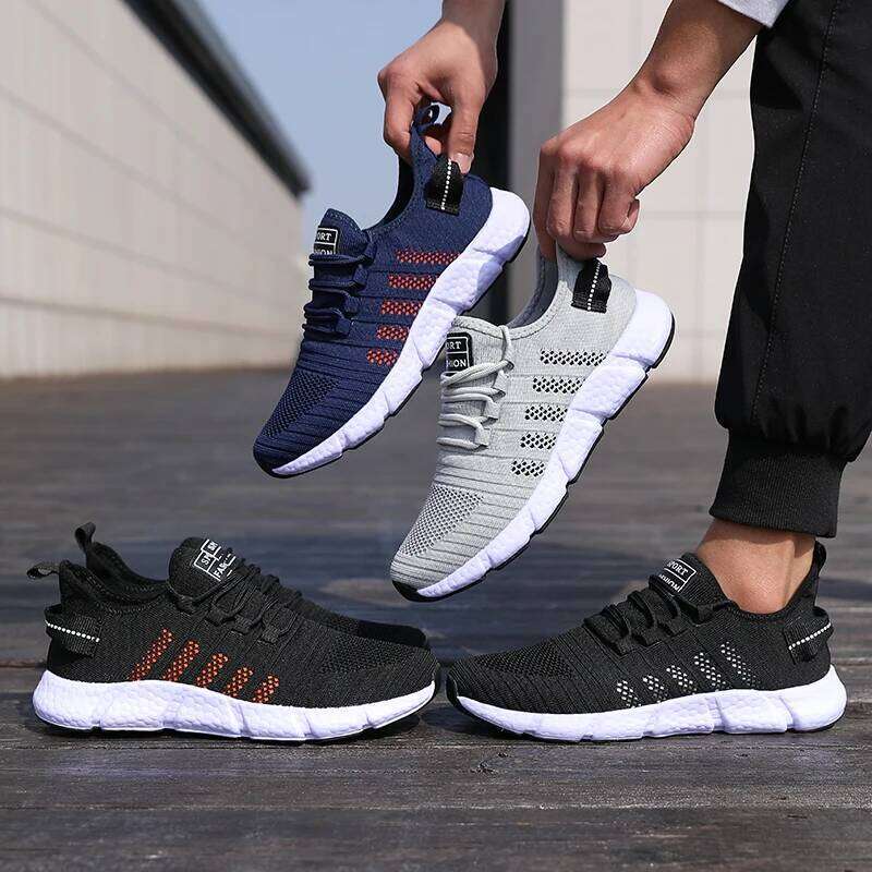New Men's Cushioned Running Knitted Mesh Breathable Soft Soled Sneakers Fashion Forward Lightweight Outdoor Exercise Shoes