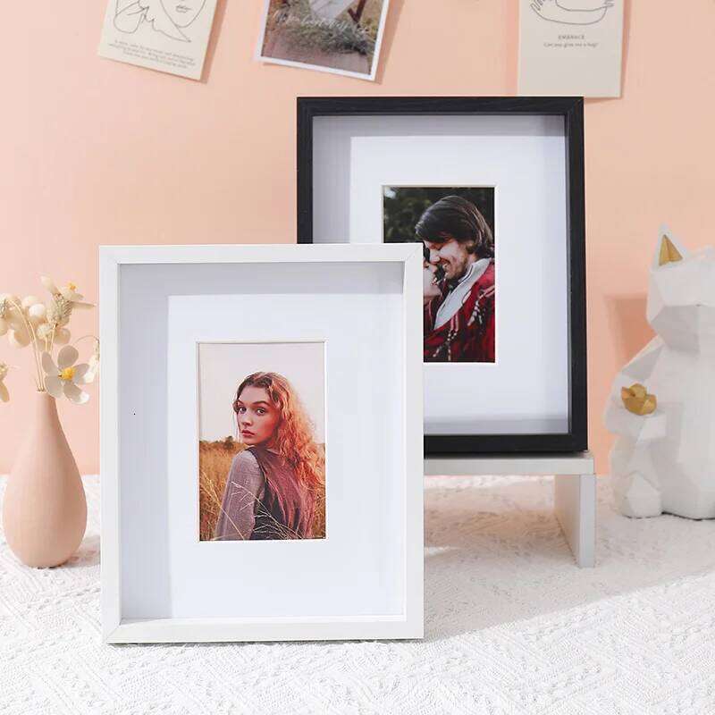 1pc black white wood with cardboard stitching photo frame horizontal vertical format for wall and desktop S260205