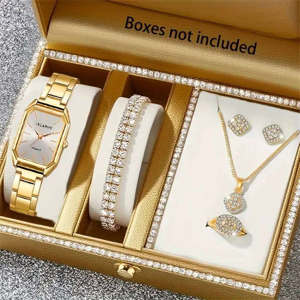 6-piece set 2 styles elegant fashionable hot new square style women's quartz watches, exquisite alloy dials and precise need Z260206