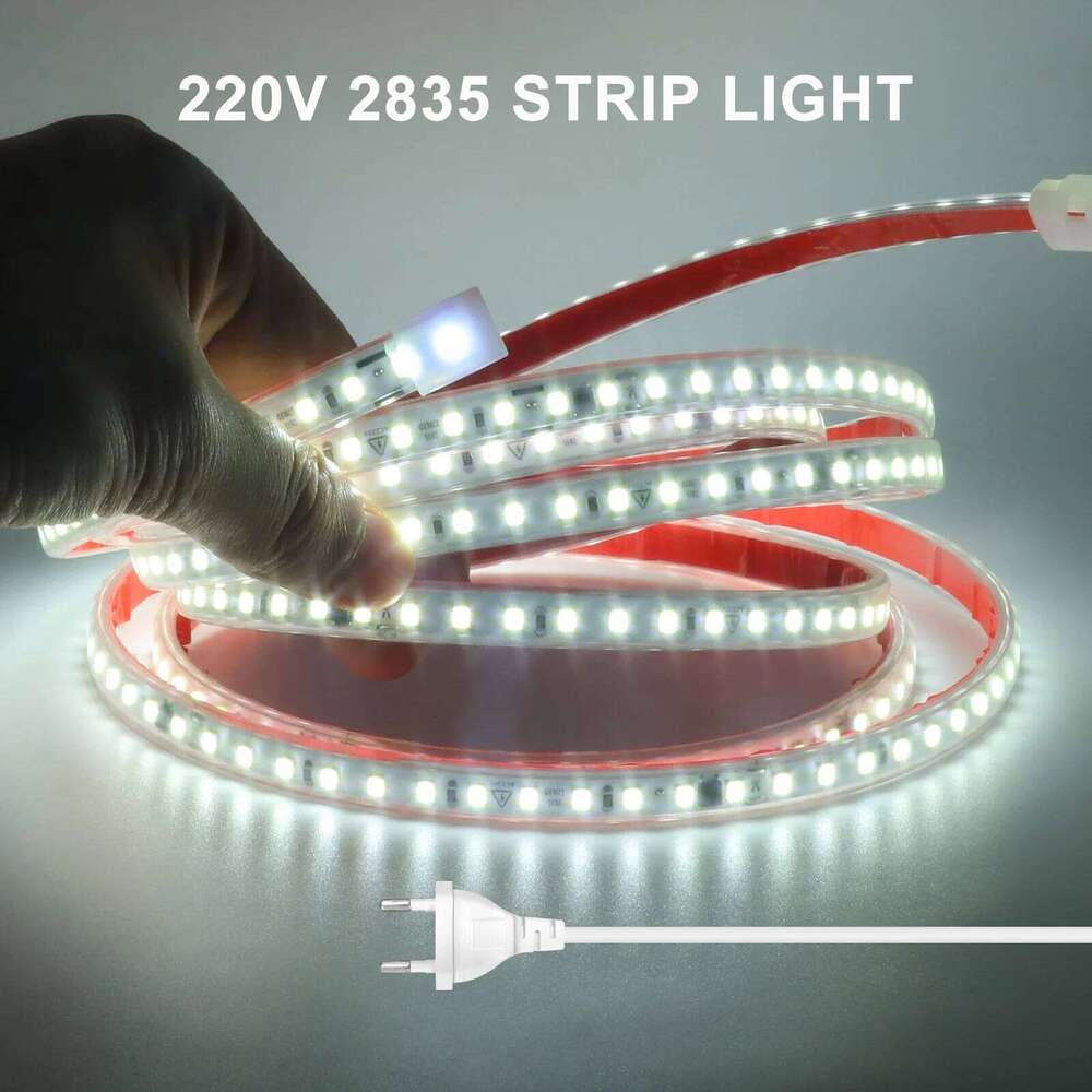IP65 Waterproof LED Strip Light 220V SMD2835 120LEDs/m Flexible Ribbon Adhesive Tape Lamp Cuttable Warm Cool White with EU Plug Z260206