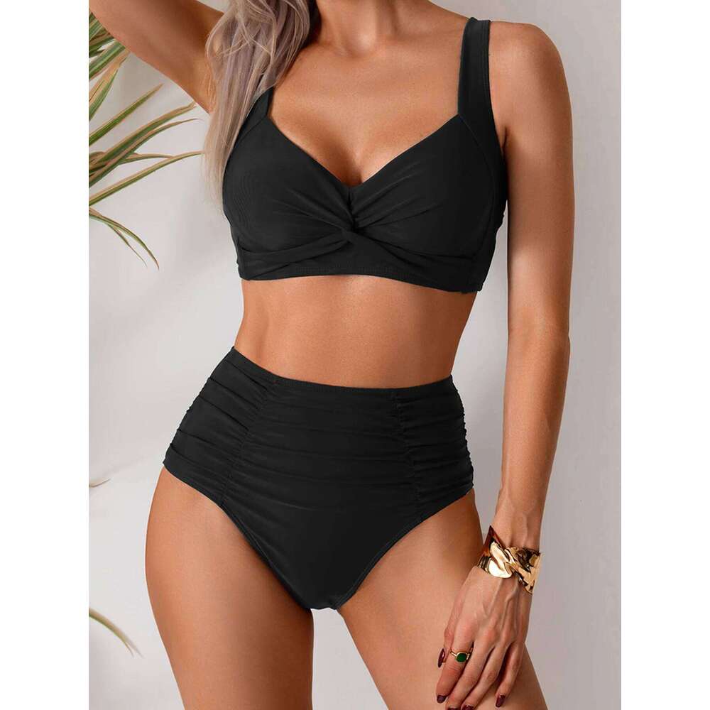 2025 New Solid High Waist Bikini Sets Swimsuit For Women Push Up Swimwear Female Two Pieces Bathing Beachwear Swimming Suit Z260206